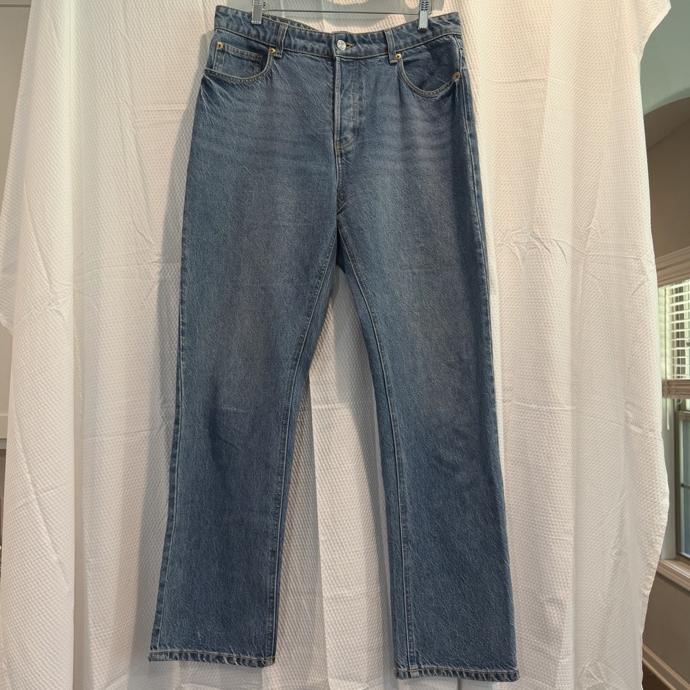 H&M Women's Blue High Rise Baggy Trouser Barrel Wide Leg Denim Jeans Pants Sz 10